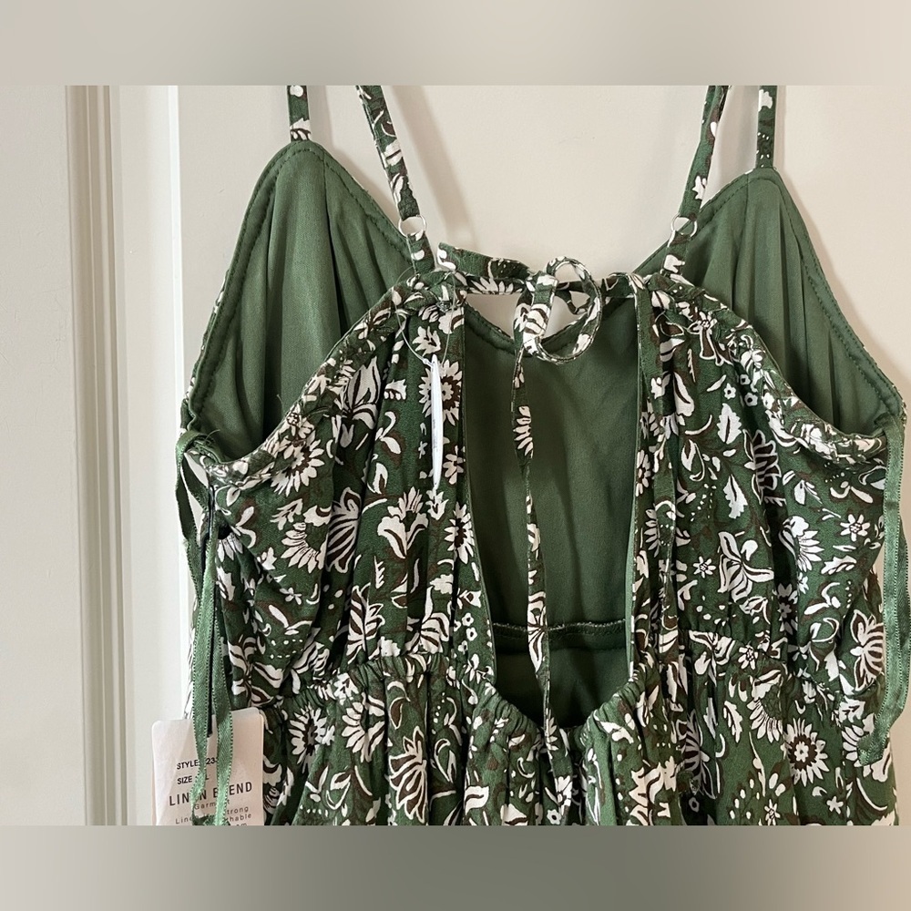 Sincerely Jules Olive Green Floral Dress Adjustable Straps, Lined Size Jrs. XL - Picture 5 of 16